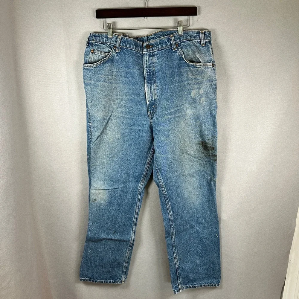 VTG Levi's Jeans Men 34x28 Blue Orange Tab Straight Leg Distressed Workwear VTG